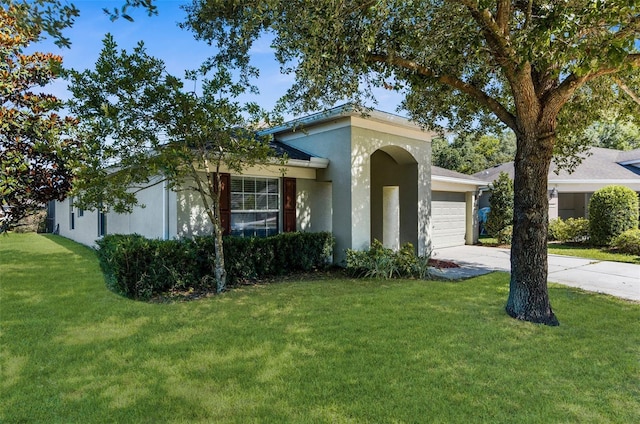 1280 Hill Flower Dr, Brooksville, FL 34604 - view of front of home featuring stucco siding, concrete driveway, an attached garage, and a front yard