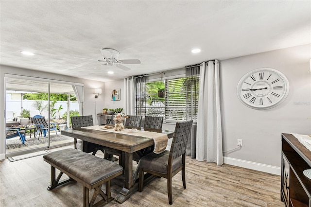 5744 Thrush Dr, New Port Richey, FL 34652 - dining space featuring light wood-style floors, ceiling fan, and recessed lighting
