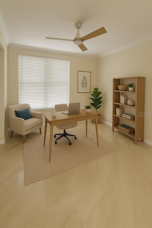 5430 Eagles Point Cir Unit 202, Sarasota, FL 34231 - office featuring ornamental molding and a ceiling fan