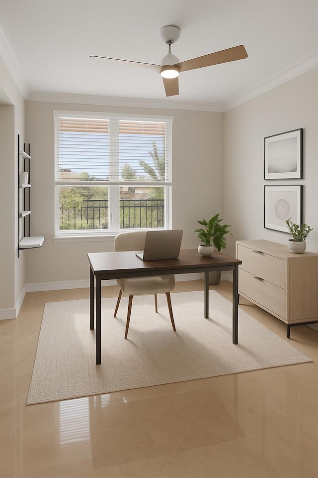 5430 Eagles Point Cir Unit 202, Sarasota, FL 34231 - office featuring crown molding and ceiling fan