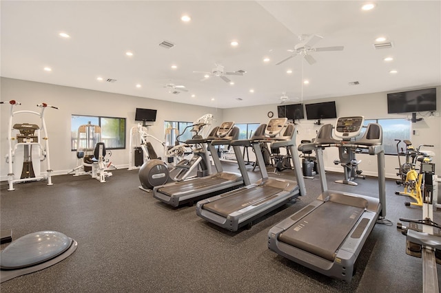 5430 Eagles Point Cir Unit 202, Sarasota, FL 34231 - workout area featuring a ceiling fan and recessed lighting