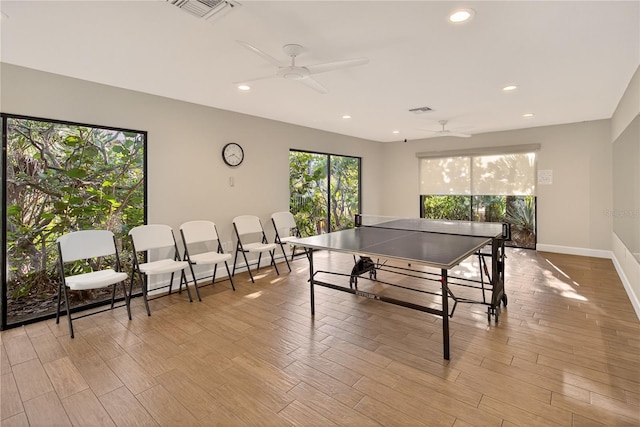 5430 Eagles Point Cir Unit 202, Sarasota, FL 34231 - playroom featuring a ceiling fan, recessed lighting, and light wood-style flooring