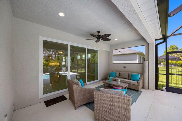12739 Rainwashed Loop, Parrish, FL 34219 - view of patio / terrace with a ceiling fan, outdoor lounge area, and a lanai
