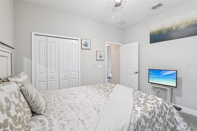 12004 Cinnamon Fern Dr, Riverview, FL 33579 - bedroom with a closet, ceiling fan, and carpet flooring