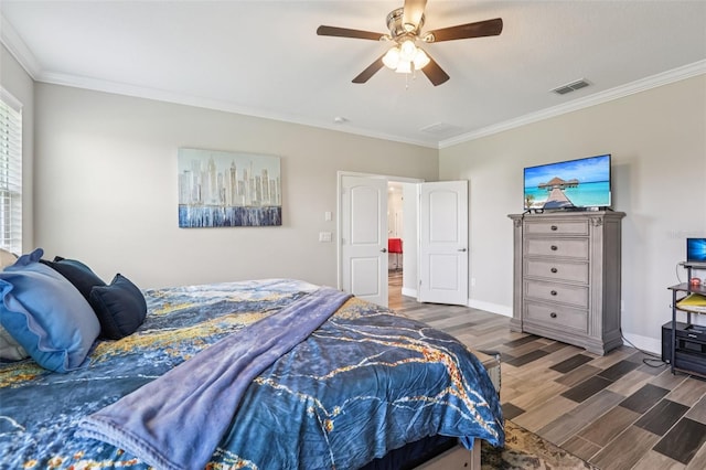 12004 Cinnamon Fern Dr, Riverview, FL 33579 - bedroom featuring wood finished floors, crown molding, and a ceiling fan