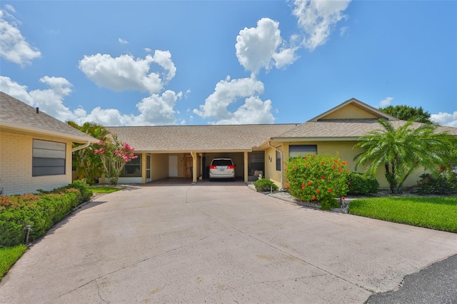 1717 Atrium Dr, Sun City Center, FL 33573 - ranch-style home featuring concrete driveway, an attached carport, and roof with shingles