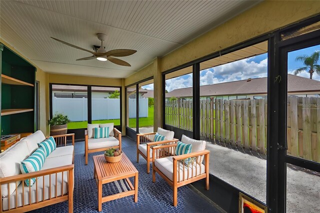 1717 Atrium Dr, Sun City Center, FL 33573 - sunroom / solarium featuring ceiling fan and outdoor lounge area