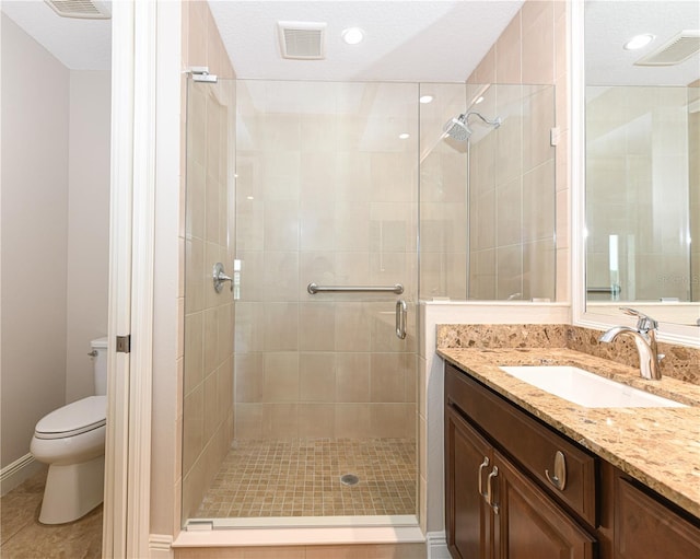 10520 Boardwalk Loop Unit 202, Bradenton, FL 34202 - bathroom featuring a stall shower, vanity, tile patterned floors, and recessed lighting