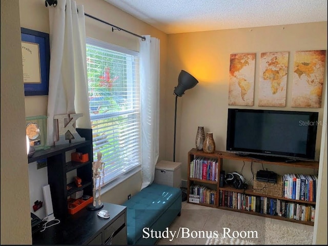 5139 Corvette Dr, Tampa, FL 33624 - living area with tile patterned flooring and a textured ceiling