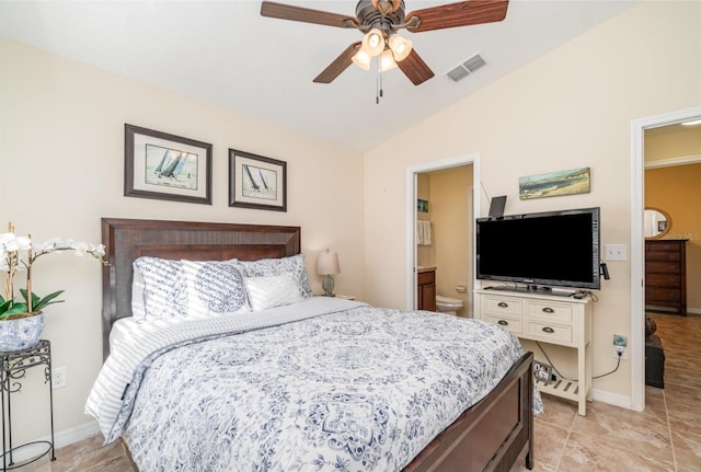 13194 Royal Pines Ave, Riverview, FL 33579 - bedroom featuring lofted ceiling, ensuite bathroom, and a ceiling fan