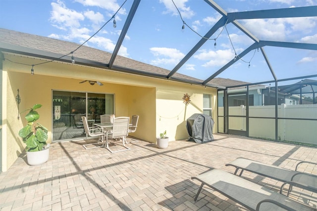 13194 Royal Pines Ave, Riverview, FL 33579 - view of patio with outdoor dining space, a lanai, and a grill