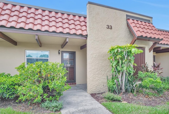 1701 Pinehurst Rd Unit 33E, Dunedin, FL 34698 - property entrance featuring stucco siding and a tile roof