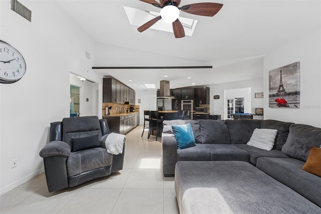 3509 Country Creek Ln, Valrico, FL 33596 - living area with ceiling fan, light tile patterned floors, lofted ceiling, and recessed lighting