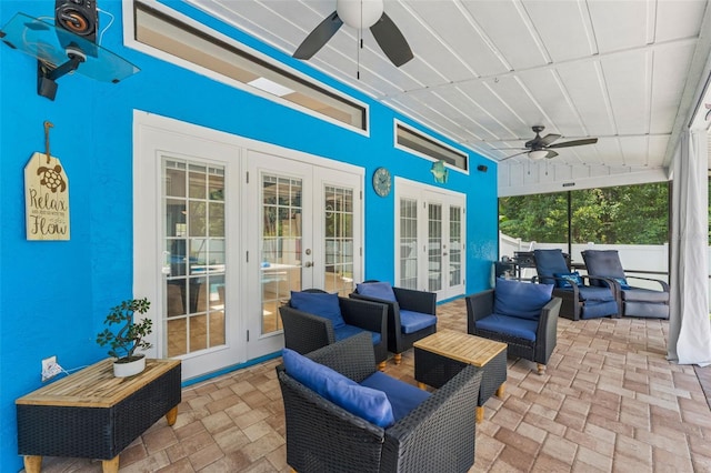 3509 Country Creek Ln, Valrico, FL 33596 - view of patio with french doors, ceiling fan, and outdoor lounge area