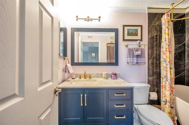 3301 Haviland Ct Unit 301, Palm Harbor, FL 34684 - bathroom featuring vanity, a shower with shower curtain, and a textured wall