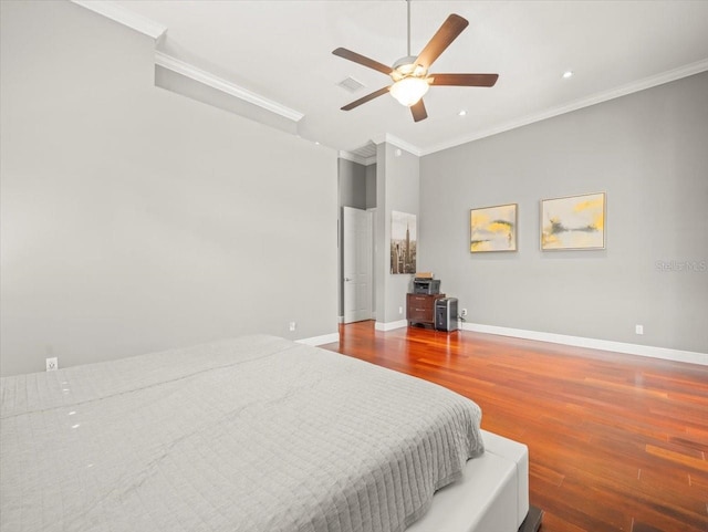 6905 Arabian Rd, Odessa, FL 33556 - bedroom with ornamental molding, wood finished floors, recessed lighting, and ceiling fan