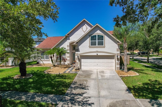 19206 Ivy Oak Way, Tampa, FL 33647 - view of front facade featuring a garage, stucco siding, concrete driveway, and a front yard