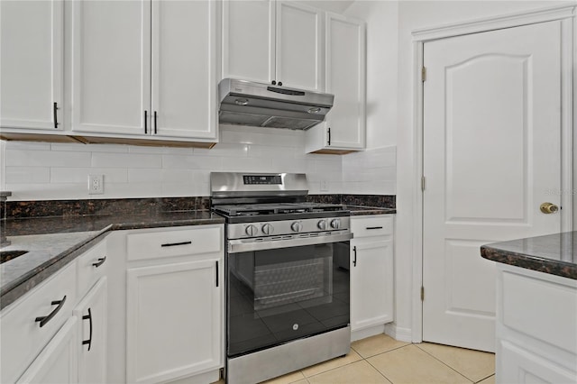 19206 Ivy Oak Way, Tampa, FL 33647 - kitchen featuring stainless steel range with gas stovetop, under cabinet range hood, and white cabinetry