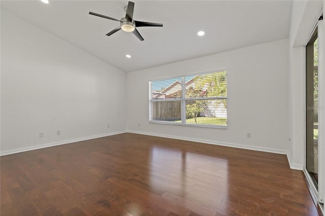 19206 Ivy Oak Way, Tampa, FL 33647 - empty room featuring lofted ceiling, healthy amount of natural light, recessed lighting, dark wood-type flooring, and ceiling fan
