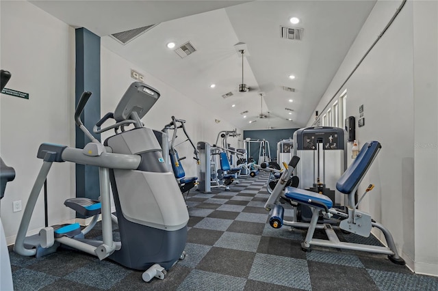 19206 Ivy Oak Way, Tampa, FL 33647 - gym featuring vaulted ceiling, recessed lighting, and carpet