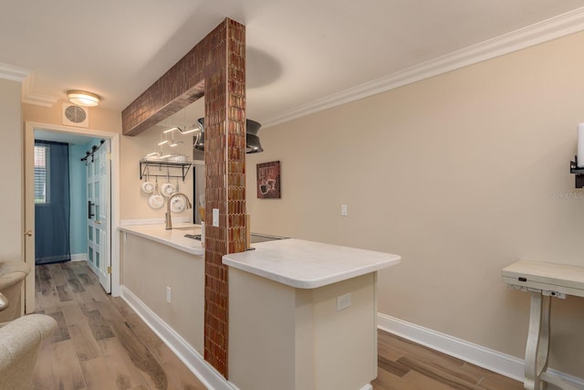 1301 S Howard Ave Unit A9, Tampa, FL 33606 - kitchen featuring wood finished floors, ornamental molding, and light countertops