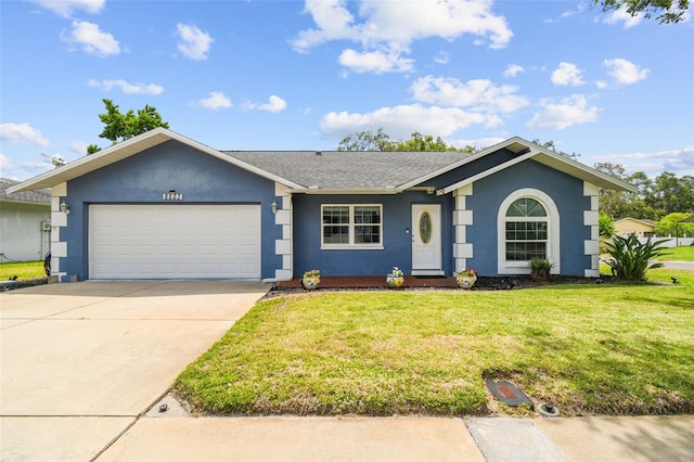 8823 Aruba Ln, Port Richey, FL 34668 - single story home with stucco siding, a garage, a front yard, and concrete driveway