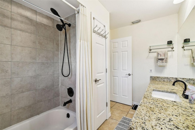 8823 Aruba Ln, Port Richey, FL 34668 - bathroom featuring shower / tub combo with curtain, tile patterned flooring, and vanity