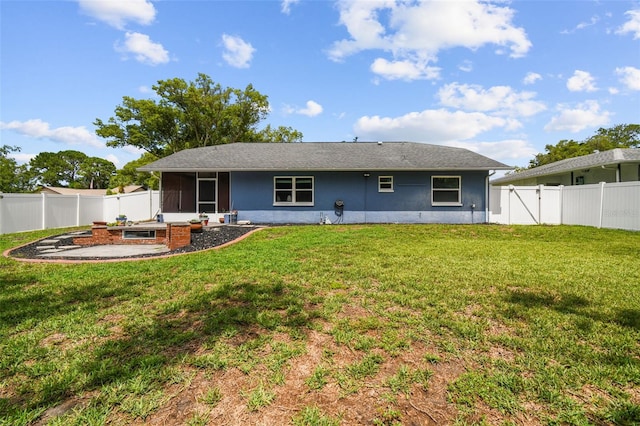 8823 Aruba Ln, Port Richey, FL 34668 - back of house with a sunroom, a fenced backyard, and stucco siding