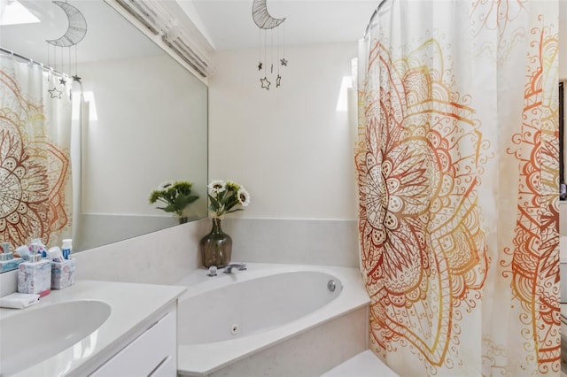 2199 Blue Tern Dr, Palm Harbor, FL 34683 - full bath featuring a bath, vanity, and a shower with shower curtain