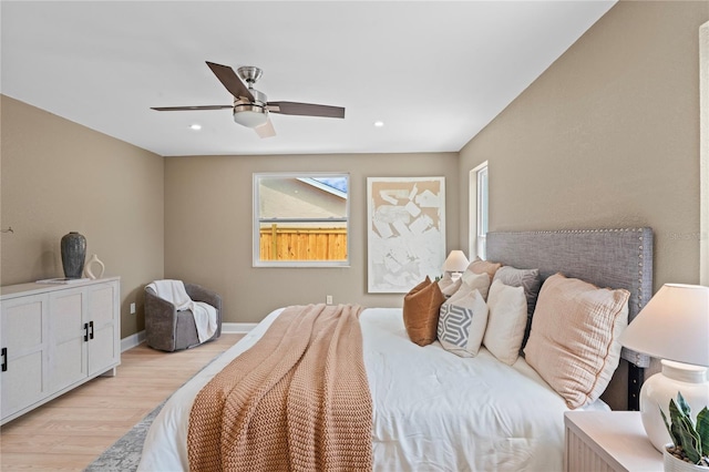 1707 Solon Ave, Dunedin, FL 34698 - bedroom with light wood-style flooring, recessed lighting, and ceiling fan