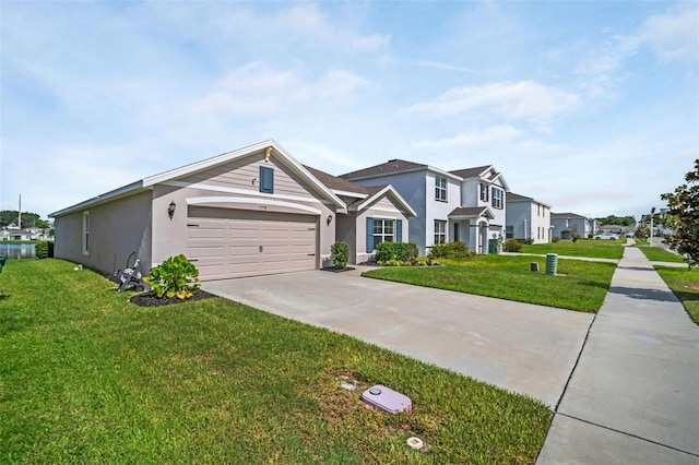 7774 Sail Clover Ln, Zephyrhills, FL 33540 - view of front of house featuring stucco siding, a front lawn, a garage, and concrete driveway
