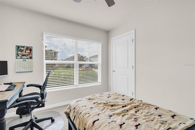 7774 Sail Clover Ln, Zephyrhills, FL 33540 - carpeted bedroom featuring an office area and a ceiling fan
