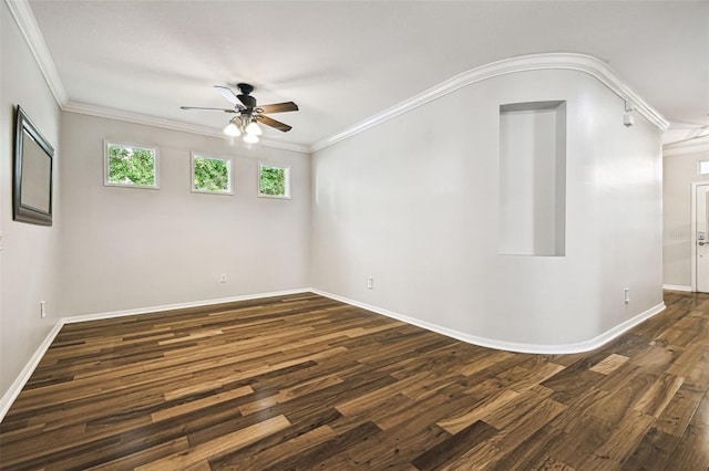 18203 Tivoli Ln, Lutz, FL 33558 - spare room with ceiling fan, dark wood finished floors, and crown molding