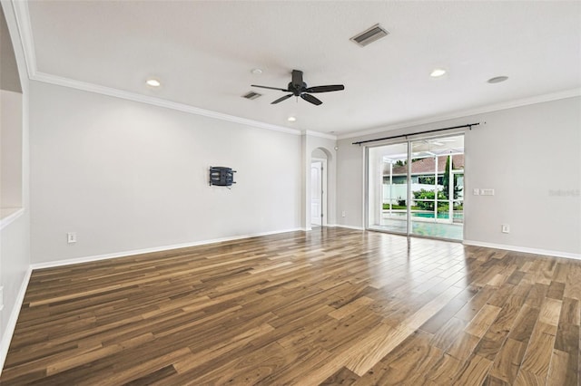 18203 Tivoli Ln, Lutz, FL 33558 - spare room with wood finished floors, a ceiling fan, crown molding, and recessed lighting