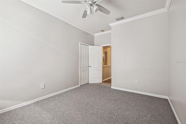 18203 Tivoli Ln, Lutz, FL 33558 - unfurnished bedroom with carpet, crown molding, a closet, and a ceiling fan