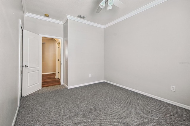 18203 Tivoli Ln, Lutz, FL 33558 - carpeted empty room featuring ornamental molding, ceiling fan, and a smoke detector