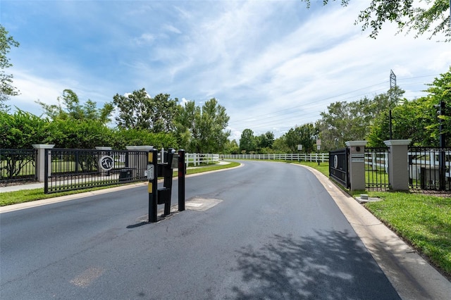 8050 Diablo Ct, Trinity, FL 34655 - view of asphalt street with a gate, a gated entry, and curbs