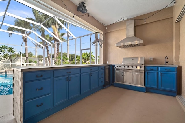 10101 Paddock Oaks Dr, Riverview, FL 33569 - view of patio featuring an outdoor kitchen, glass enclosure, and a swimming pool