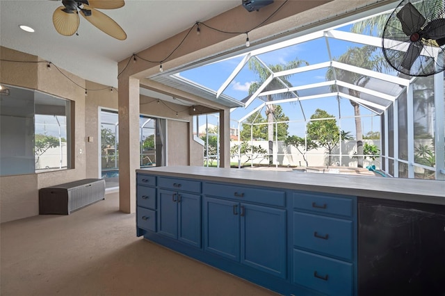 10101 Paddock Oaks Dr, Riverview, FL 33569 - view of patio / terrace featuring an outdoor kitchen, a ceiling fan, and a lanai