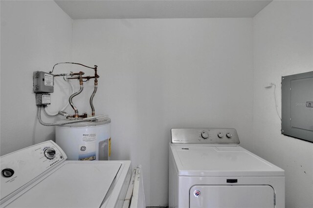 6601 121st Ave Unit I, Largo, FL 33773 - laundry area with electric water heater, washer and dryer, and electric panel