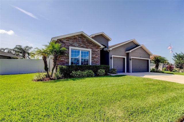 6648 Castle Green Pl, Zephyrhills, FL 33541 - ranch-style home featuring stone siding, a garage, stucco siding, and driveway