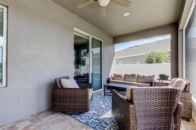 6648 Castle Green Pl, Zephyrhills, FL 33541 - view of patio / terrace featuring a ceiling fan and an outdoor hangout area
