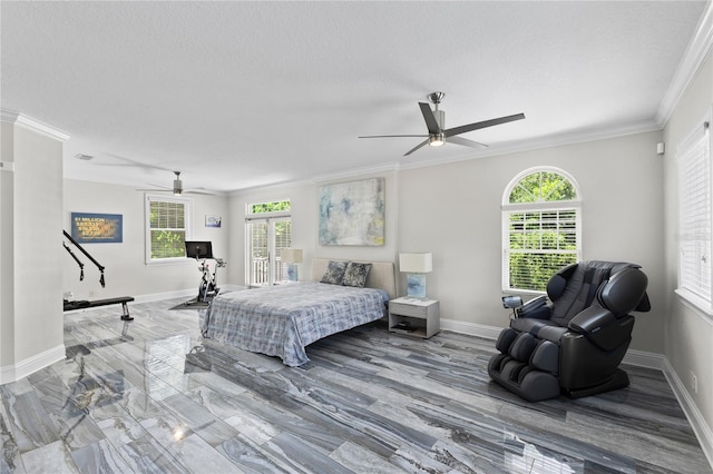 3663 Berger Rd, Lutz, FL 33548 - bedroom with ornamental molding, a textured ceiling, and a ceiling fan