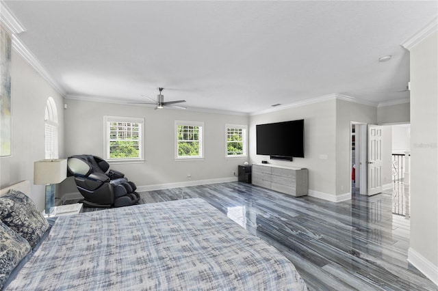 3663 Berger Rd, Lutz, FL 33548 - bedroom with wood finished floors, ornamental molding, and ceiling fan