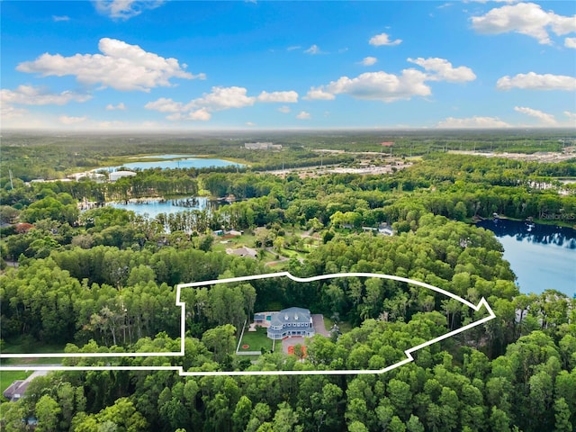 3663 Berger Rd, Lutz, FL 33548 - aerial view of property and surrounding area featuring a nearby body of water and property parcel outlined