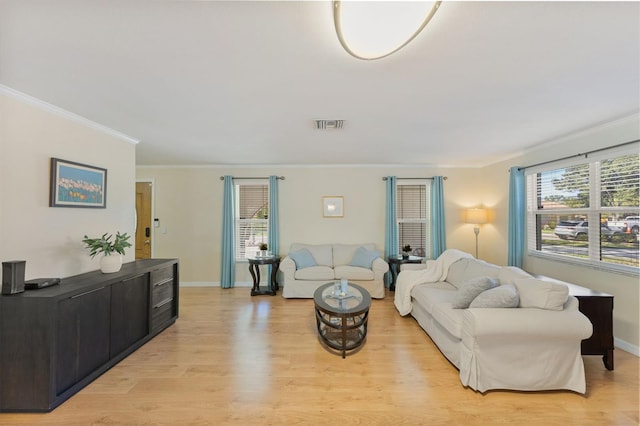 218 N Bay Hills Blvd, Safety Harbor, FL 34695 - living room with light wood finished floors, plenty of natural light, and ornamental molding