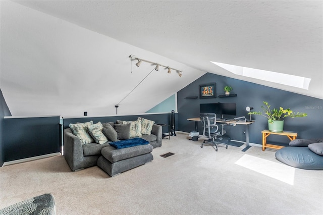 2809 W Platt St Unit 6, Tampa, FL 33609 - living area with carpet, a skylight, track lighting, lofted ceiling, and an office area