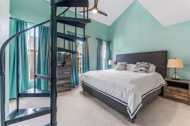 2809 W Platt St Unit 6, Tampa, FL 33609 - carpeted bedroom with high vaulted ceiling and ceiling fan