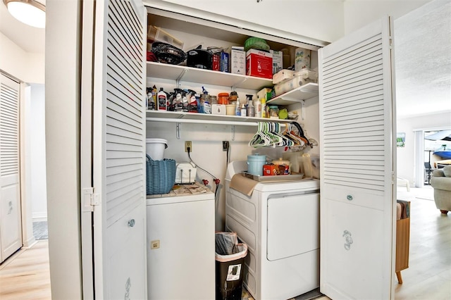 2700 Bayshore Blvd Unit 544, Dunedin, FL 34698 - washroom featuring washing machine and clothes dryer and light wood-style floors