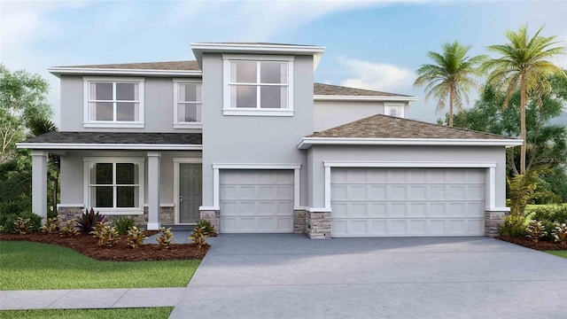 10668 Bridgegate Heights Loop, San Antonio, FL 33576 - view of front of house featuring concrete driveway, stone siding, stucco siding, and an attached garage